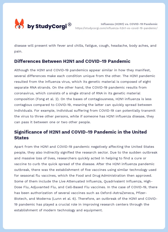 Influenza (H2N1) vs. COVID-19 Pandemic. Page 2