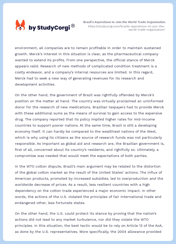 Brazil’s Aspirations to Join the World Trade Organization. Page 2
