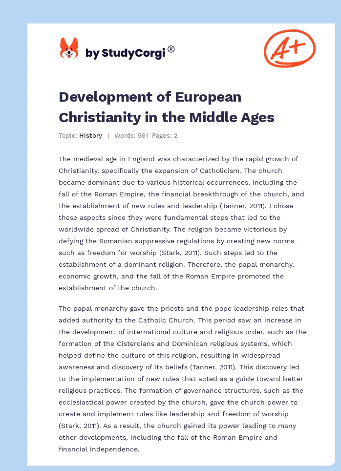 Development of European Christianity in the Middle Ages. Page 1
