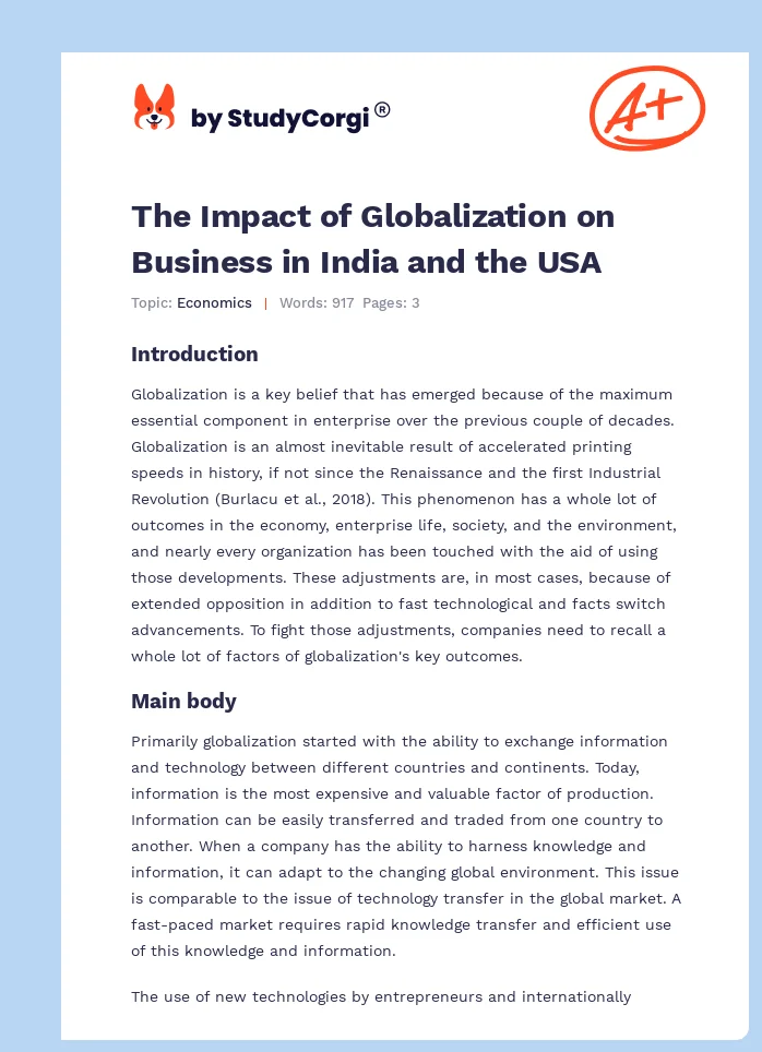 The Impact of Globalization on Business in India and the USA. Page 1