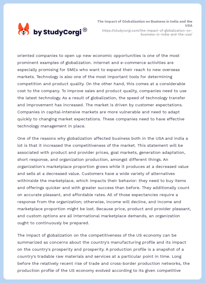The Impact of Globalization on Business in India and the USA. Page 2