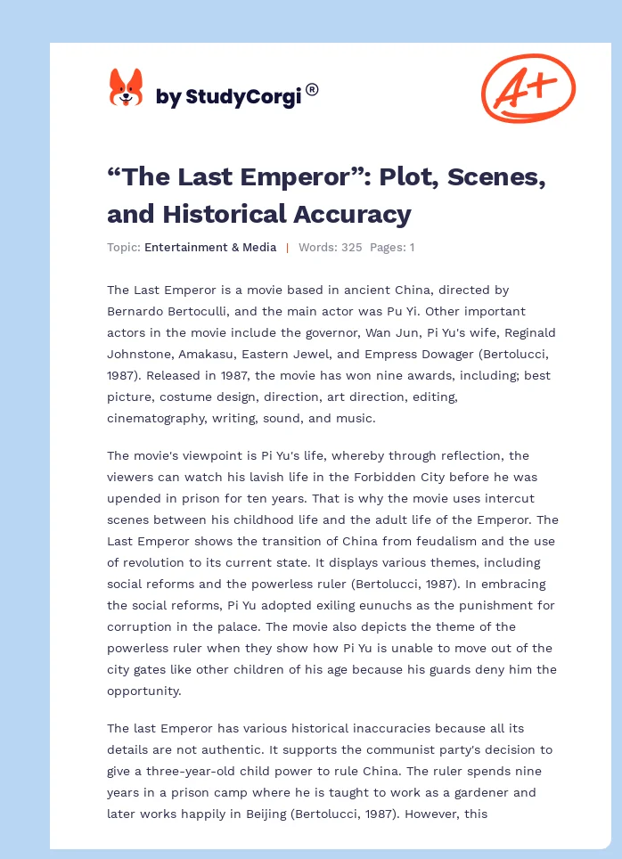 “The Last Emperor”: Plot, Scenes, and Historical Accuracy. Page 1