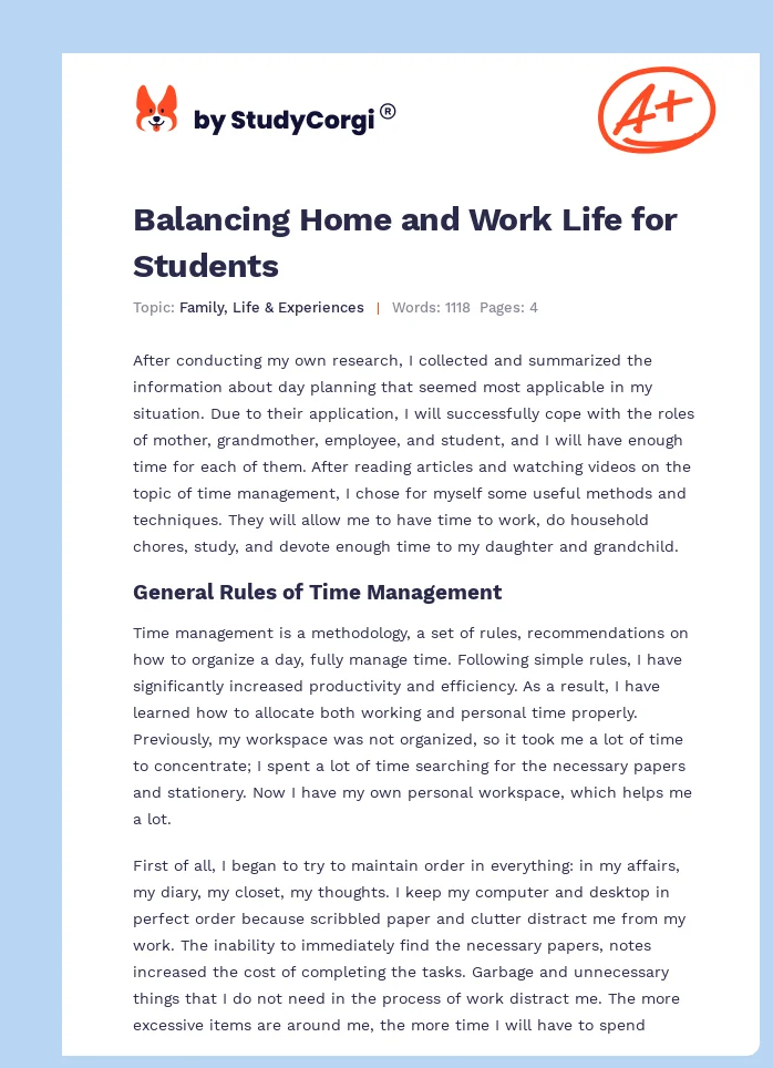 Balancing Home and Work Life for Students. Page 1