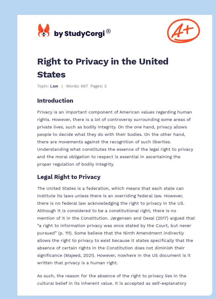 Right to Privacy in the United States. Page 1