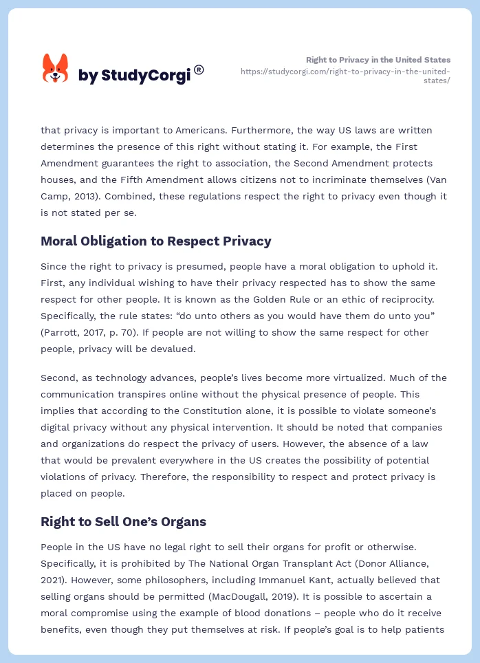 Right to Privacy in the United States. Page 2