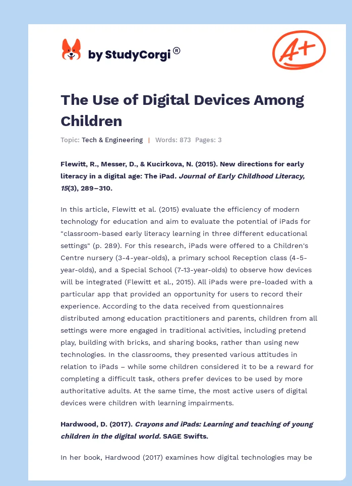 The Use of Digital Devices Among Children. Page 1