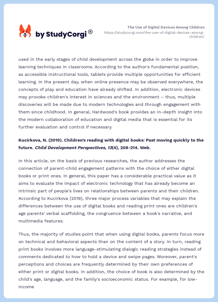 The Use of Digital Devices Among Children. Page 2