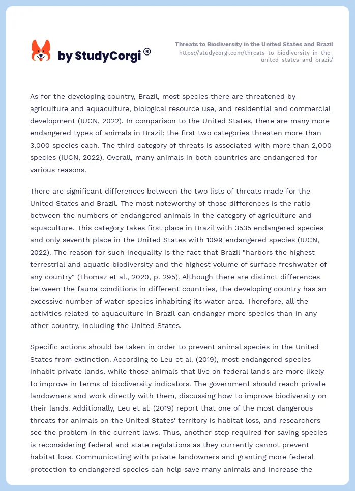 Threats to Biodiversity in the United States and Brazil. Page 2