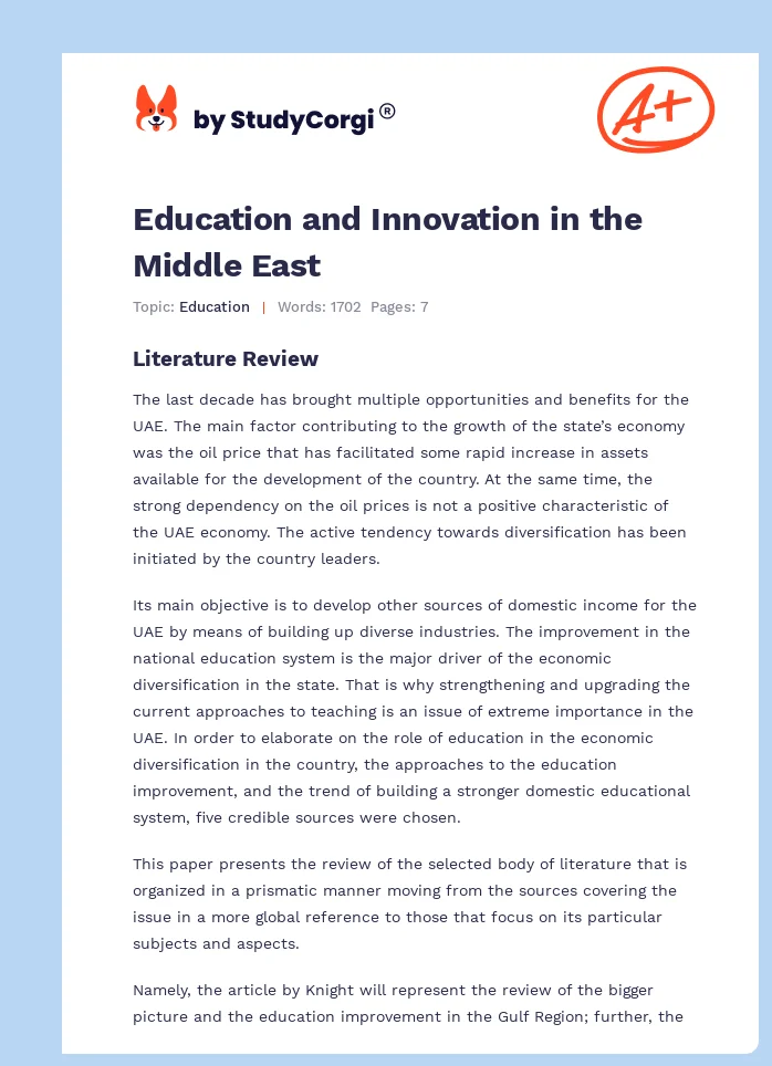 Education and Innovation in the Middle East. Page 1
