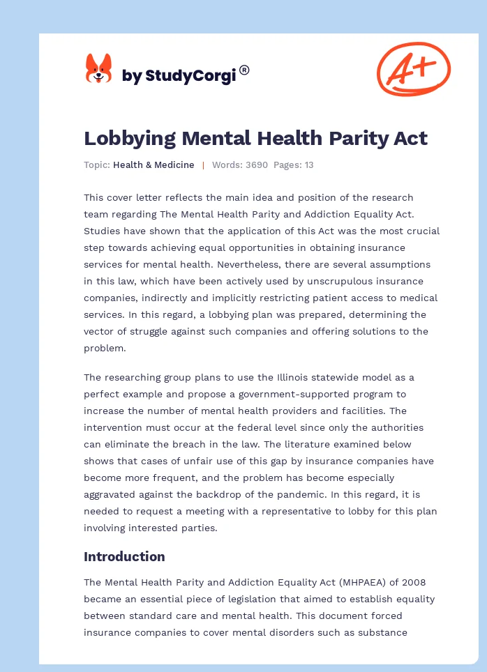 Lobbying Mental Health Parity Act. Page 1