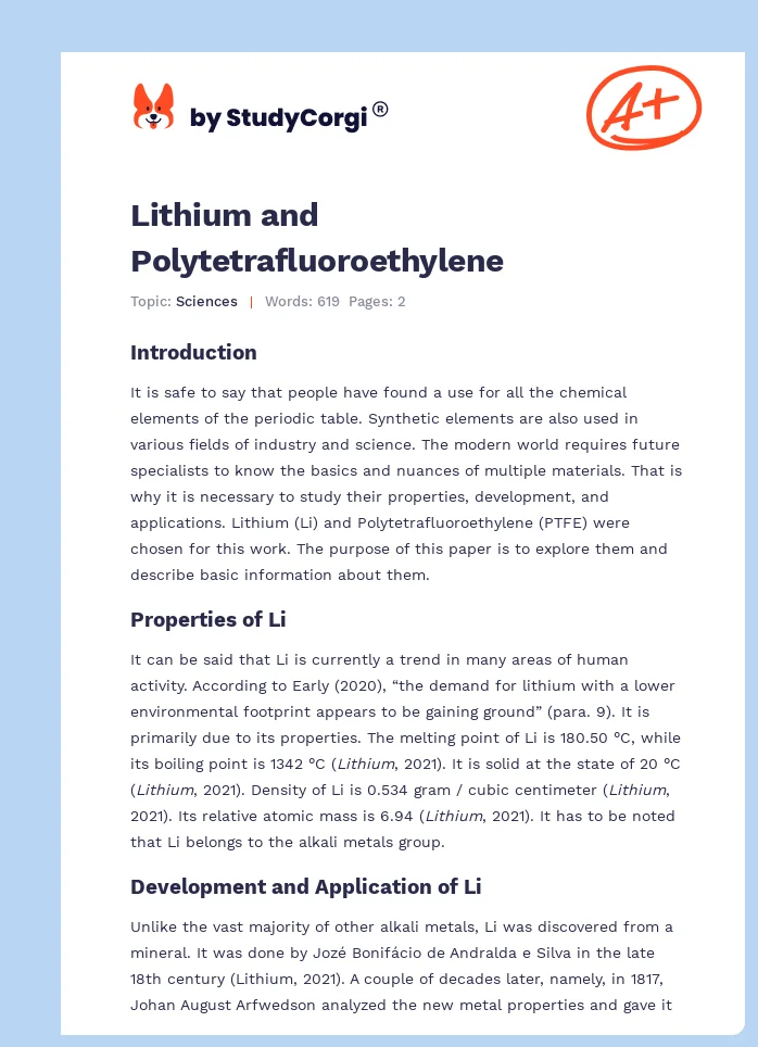 Lithium and Polytetrafluoroethylene. Page 1