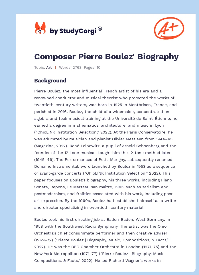 Composer Pierre Boulez' Biography. Page 1