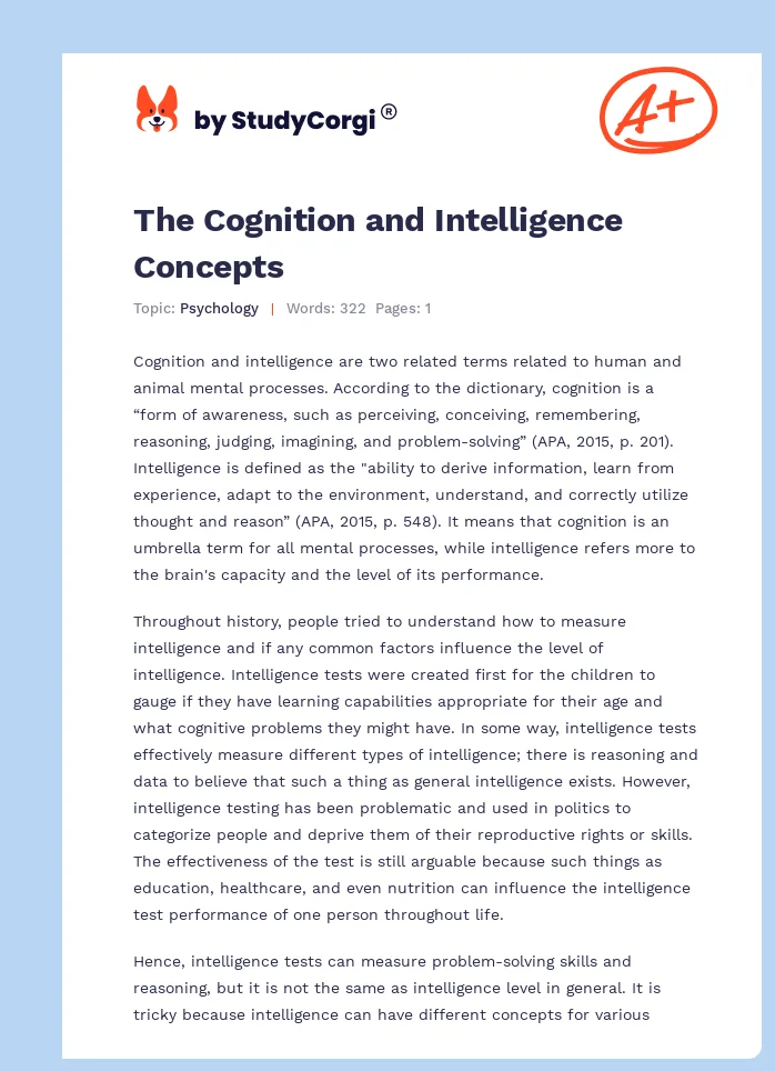 The Cognition and Intelligence Concepts. Page 1
