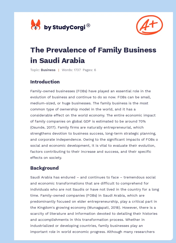 The Prevalence of Family Business in Saudi Arabia. Page 1