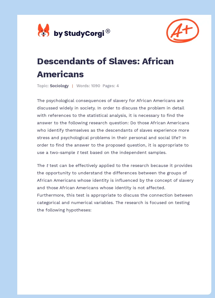 Descendants of Slaves: African Americans. Page 1