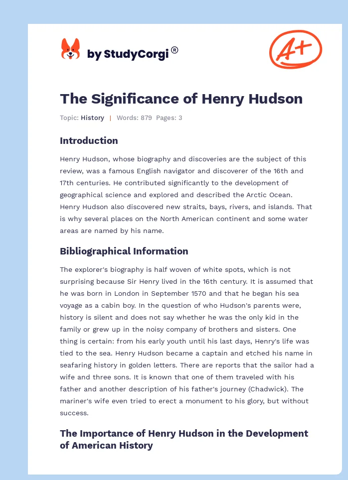 The Significance of Henry Hudson. Page 1