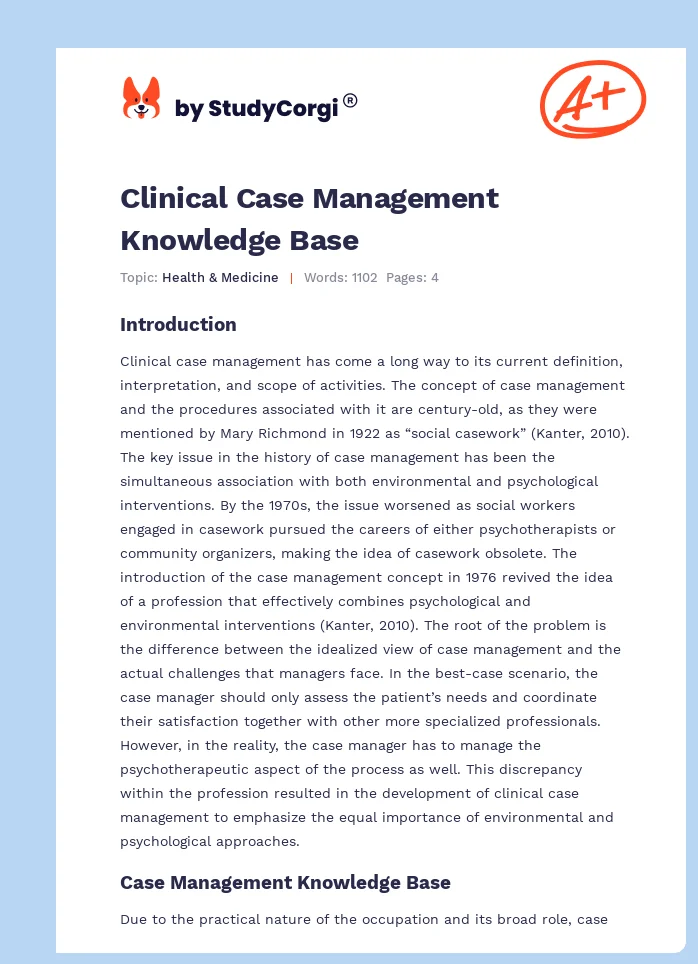 Clinical Case Management Knowledge Base. Page 1