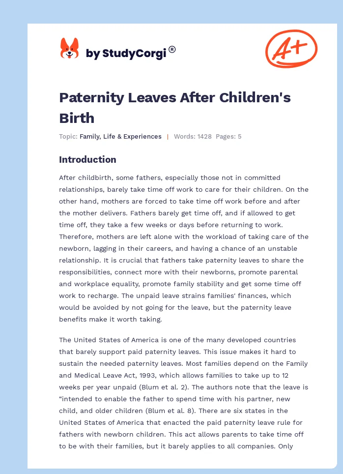 Paternity Leaves After Children's Birth. Page 1