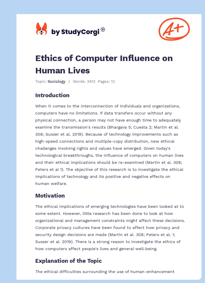 Ethics of Computer Influence on Human Lives. Page 1