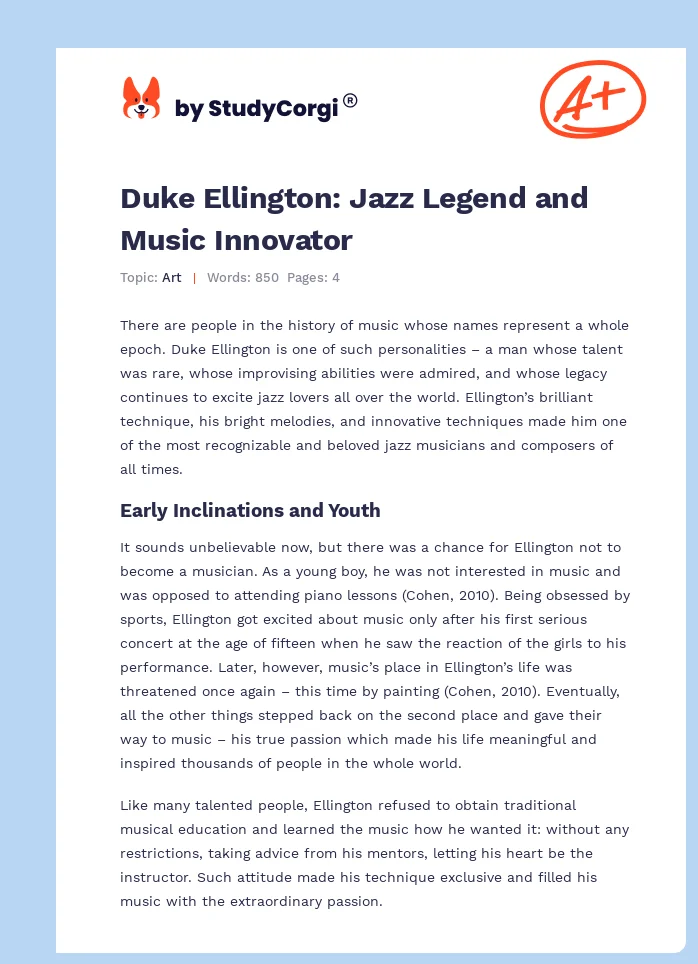 Duke Ellington: Jazz Legend and Music Innovator. Page 1