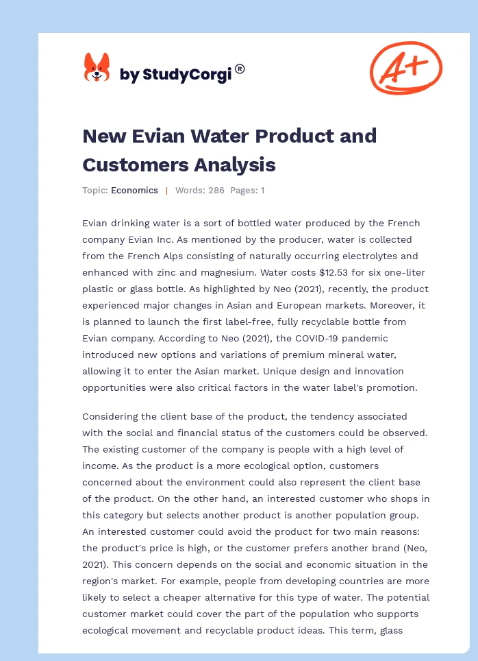 New Evian Water Product and Customers Analysis. Page 1
