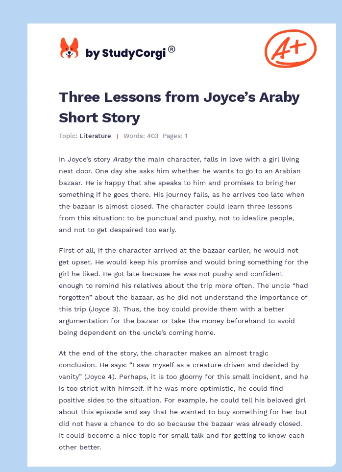 Three Lessons from Joyce’s Araby Short Story. Page 1