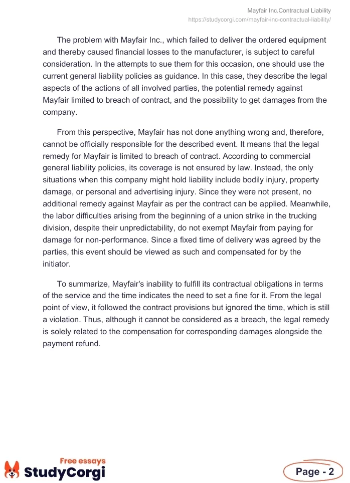 Mayfair Inc.Contractual Liability. Page 2