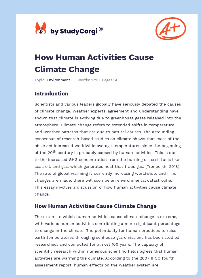 How Human Activities Cause Climate Change. Page 1
