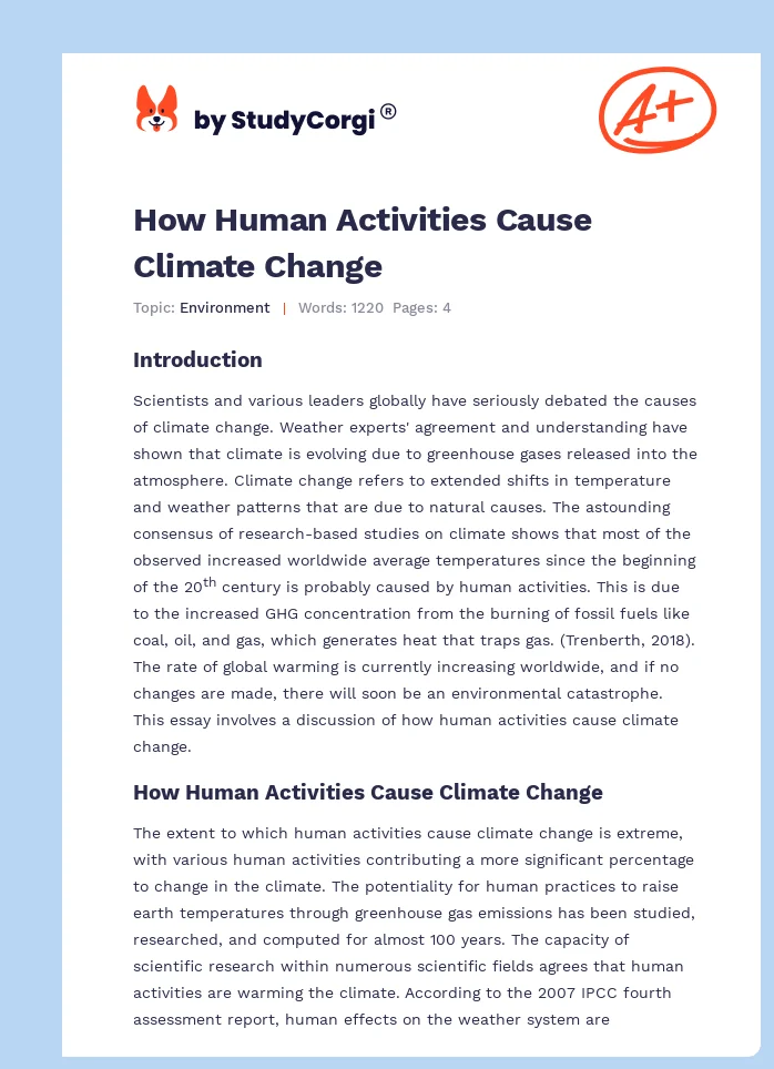 How Human Activities Cause Climate Change Free Essay Example