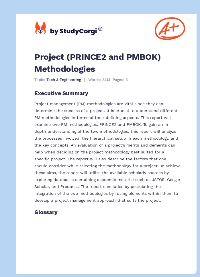Project (PRINCE2 and PMBOK) Methodologies. Page 1
