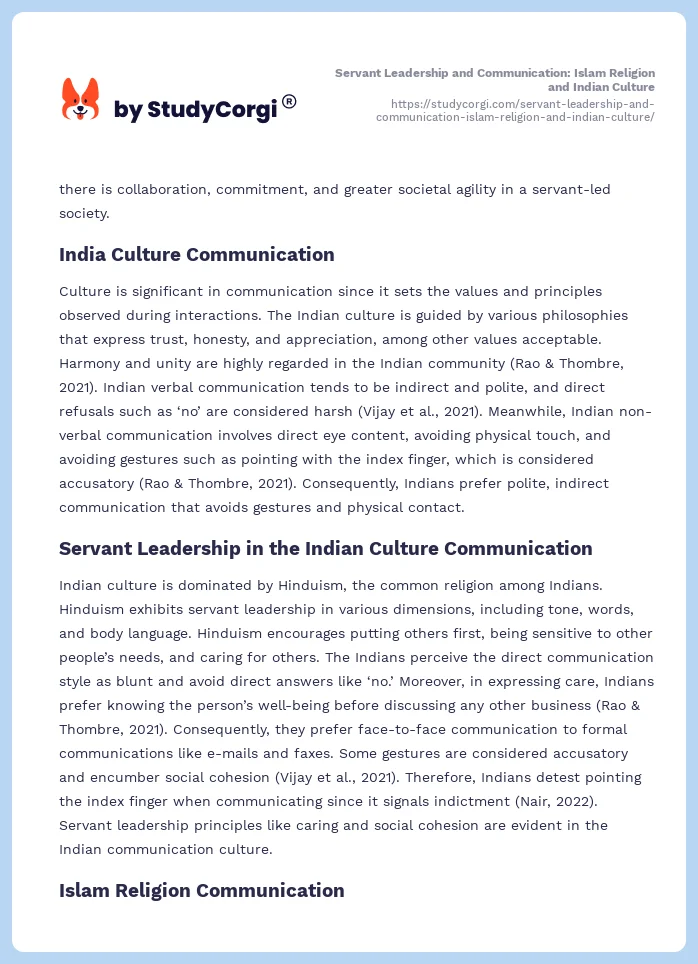 Servant Leadership and Communication: Islam Religion and Indian Culture. Page 2