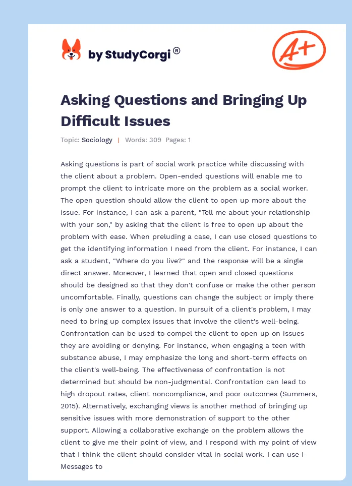 Asking Questions and Bringing Up Difficult Issues. Page 1