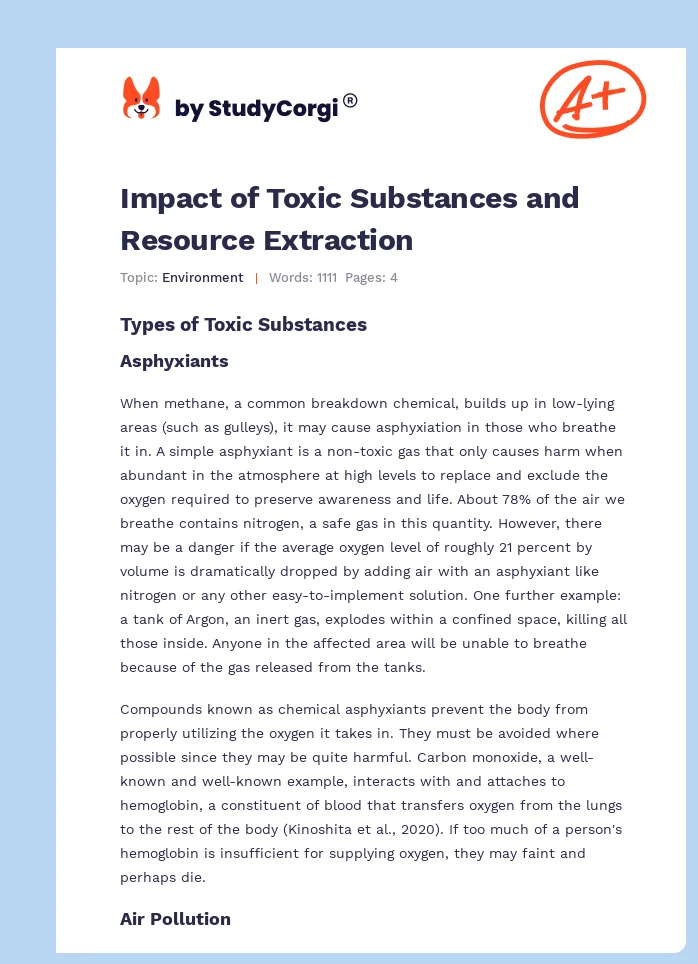 Impact of Toxic Substances and Resource Extraction. Page 1