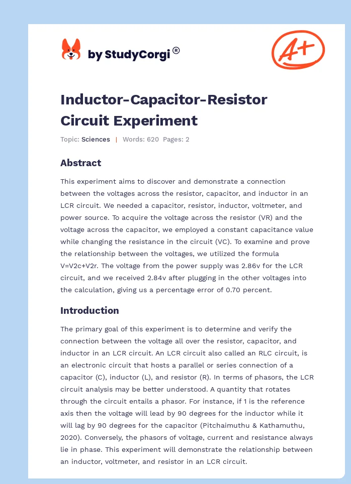Inductor-Capacitor-Resistor Circuit Experiment. Page 1
