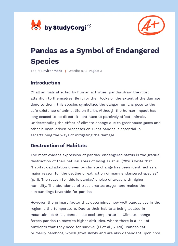 Pandas as a Symbol of Endangered Species. Page 1