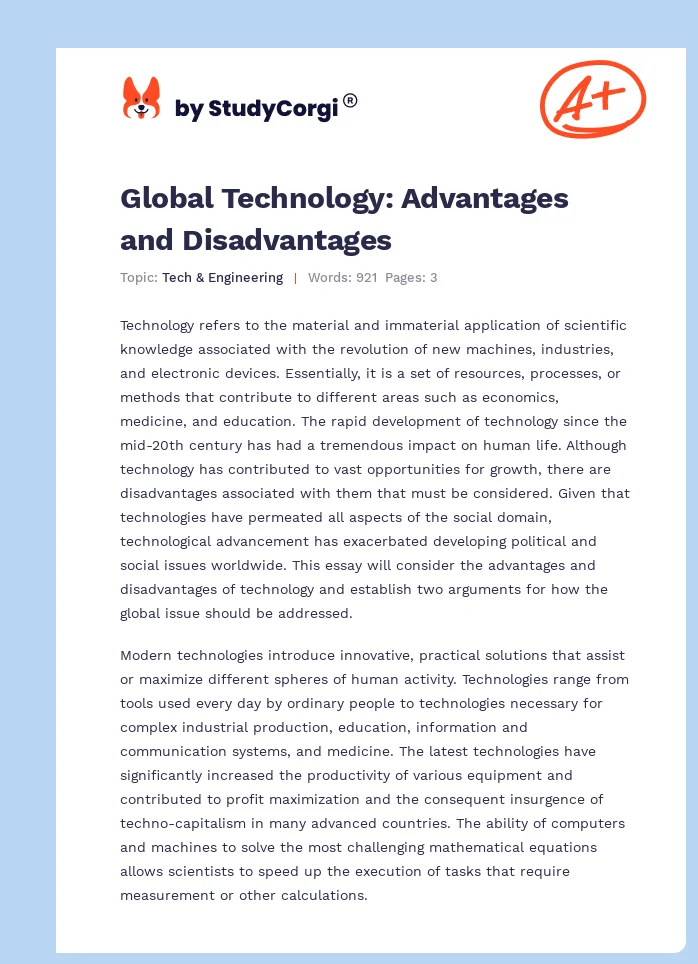 Global Technology: Advantages and Disadvantages. Page 1