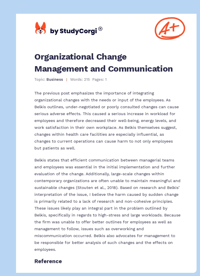 Organizational Change Management and Communication. Page 1