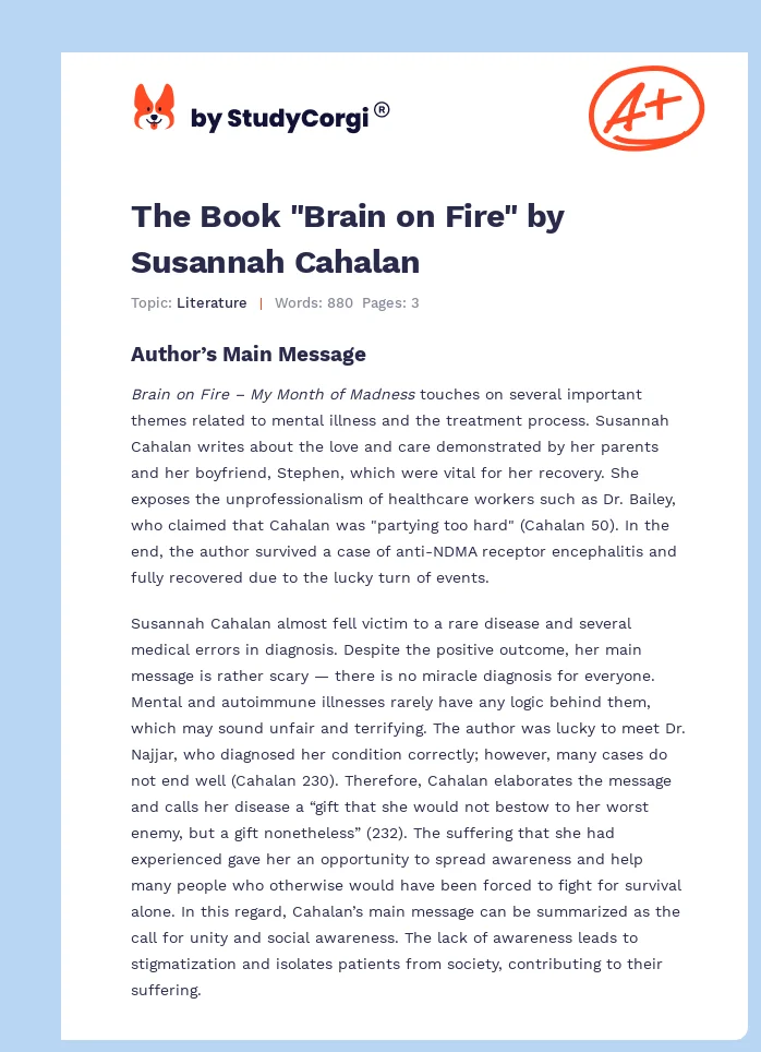 The Book "Brain on Fire" by Susannah Cahalan. Page 1