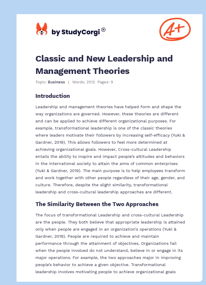 Classic and New Leadership and Management Theories. Page 1