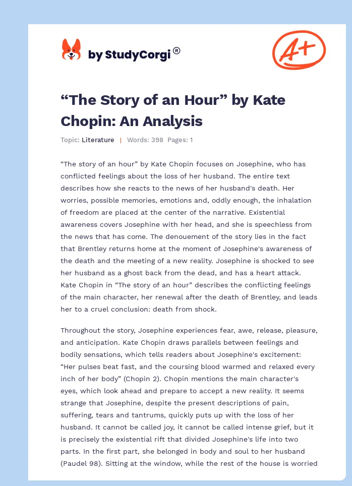 “The Story of an Hour” by Kate Chopin: An Analysis. Page 1