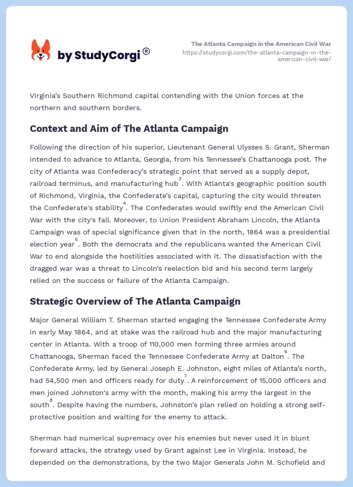 The Atlanta Campaign in the American Civil War. Page 2