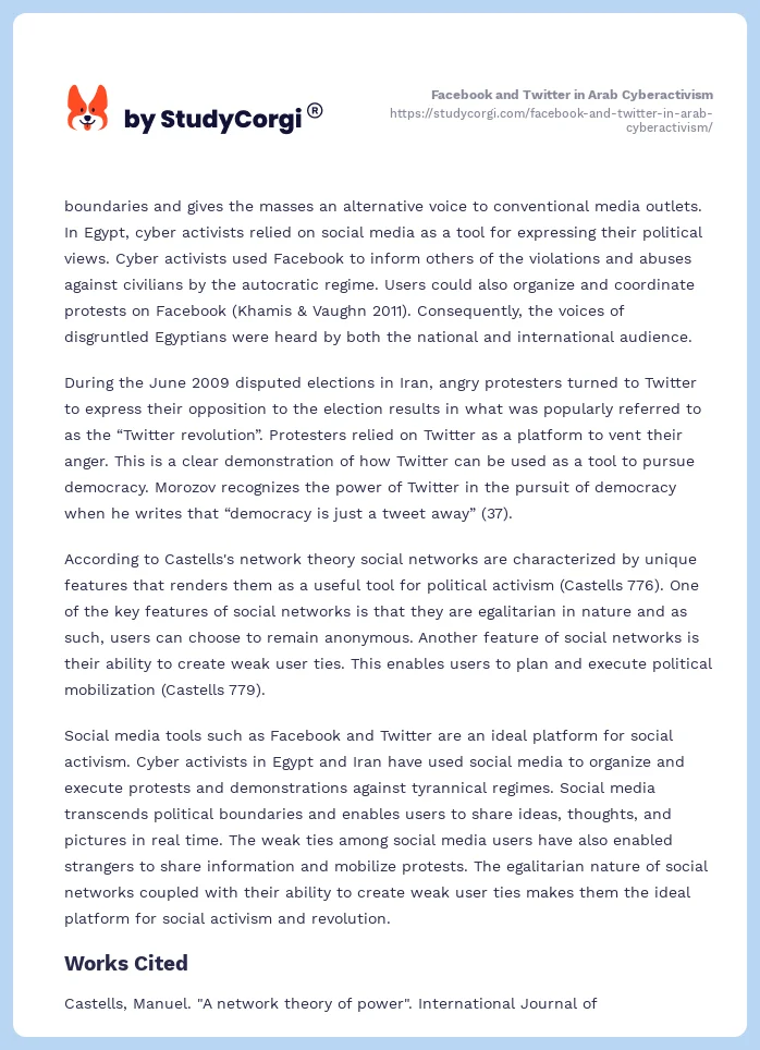 Facebook and Twitter in Arab Cyberactivism. Page 2
