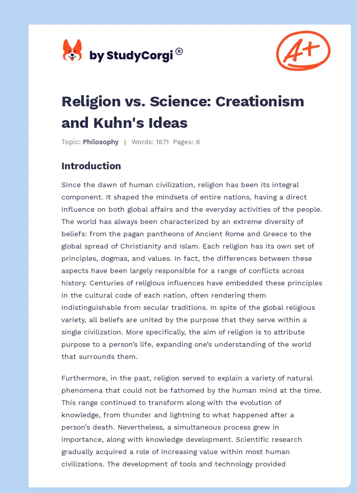 Religion vs. Science: Creationism and Kuhn's Ideas. Page 1