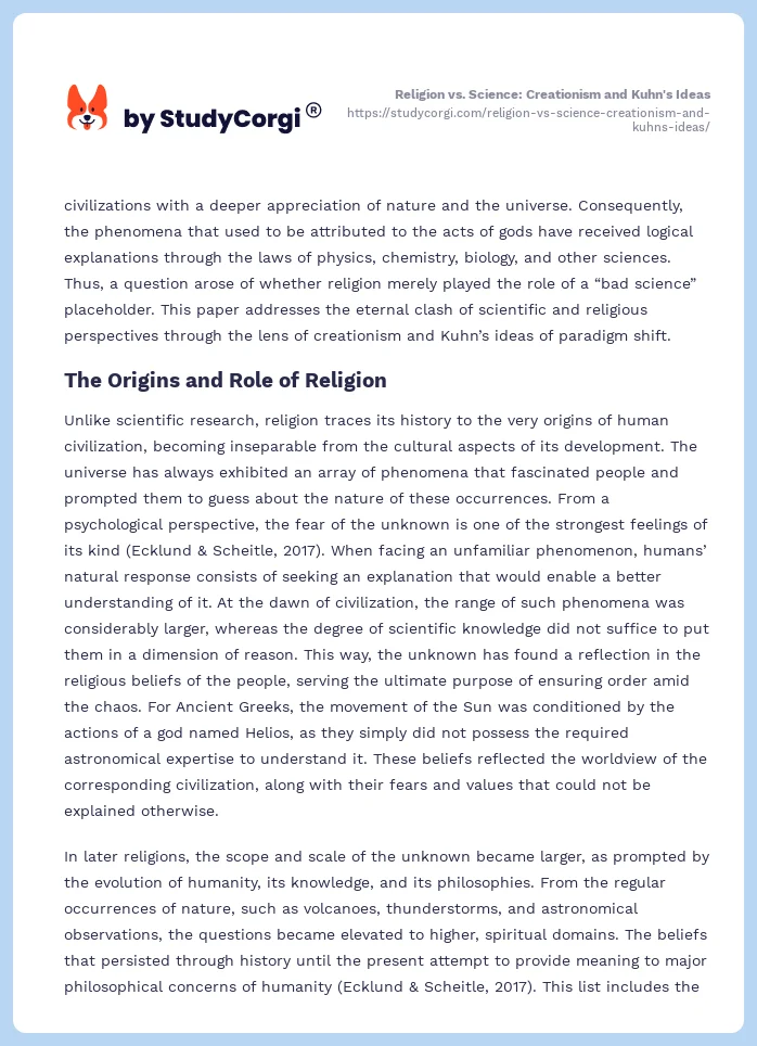 Religion vs. Science: Creationism and Kuhn's Ideas. Page 2