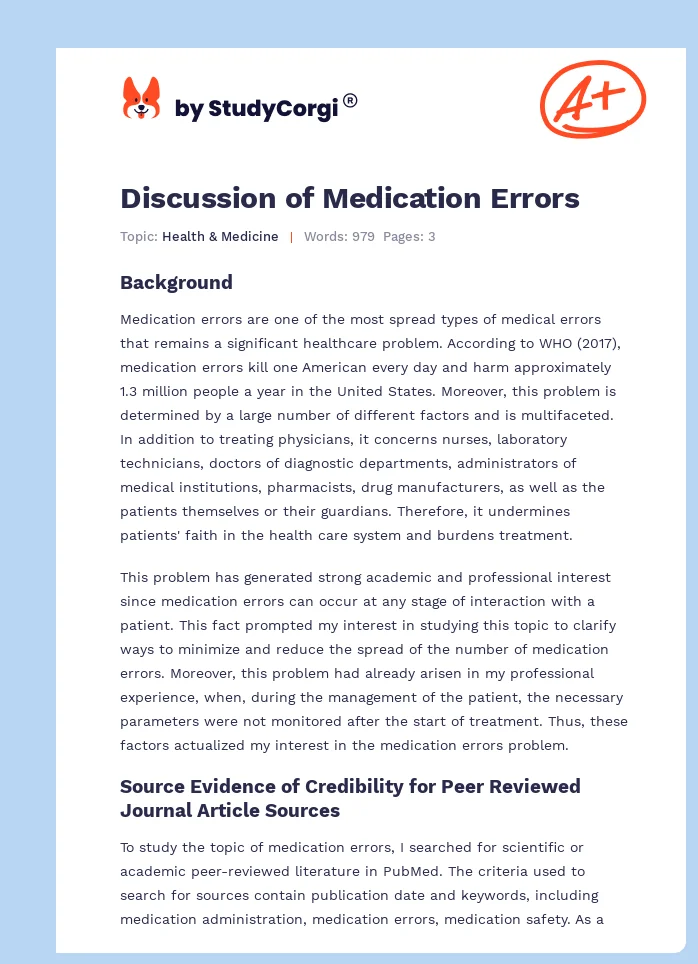 Discussion of Medication Errors. Page 1