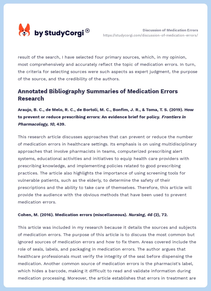 Discussion of Medication Errors. Page 2