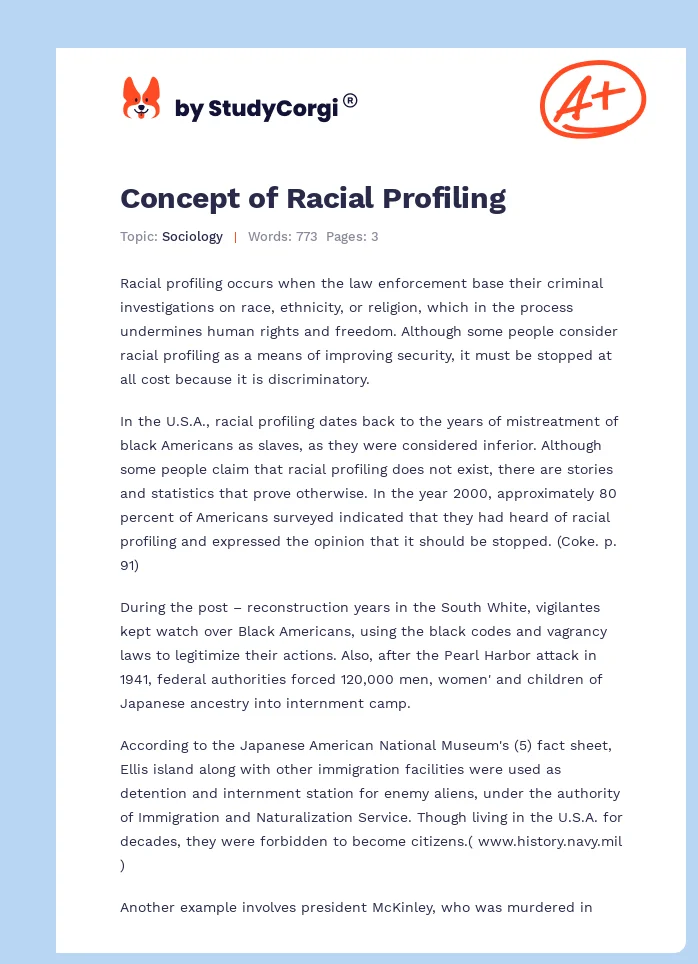 Concept of Racial Profiling. Page 1