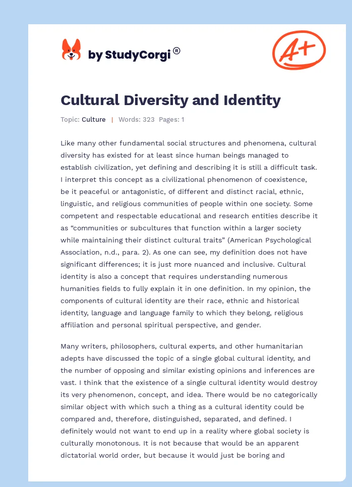 Cultural Diversity and Identity. Page 1