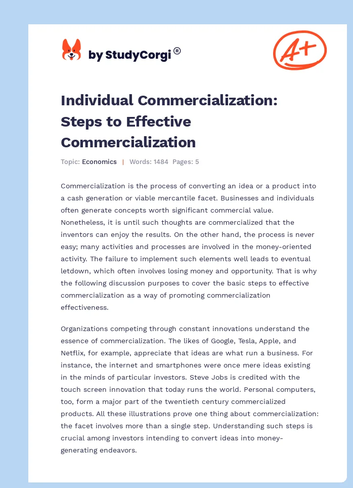 Individual Commercialization: Steps to Effective Commercialization. Page 1
