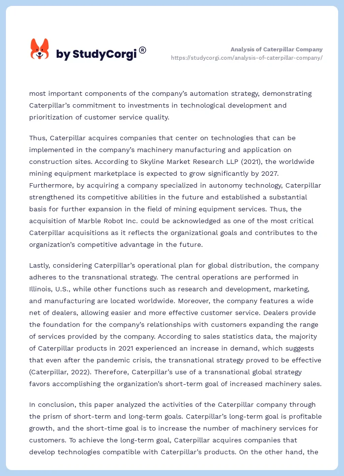 Analysis of Caterpillar Company. Page 2